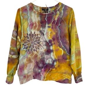 JCrew Geode Tie Dye Sweatshirt Pullover Womens XS Handmade Upcycled Floral Gold